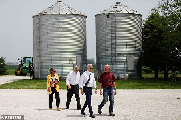 US President Joe Biden visits a family farm in Kankakee, Illinois, US, May 11, 2022. He will be back at the farm in Minnesota on Wednesday