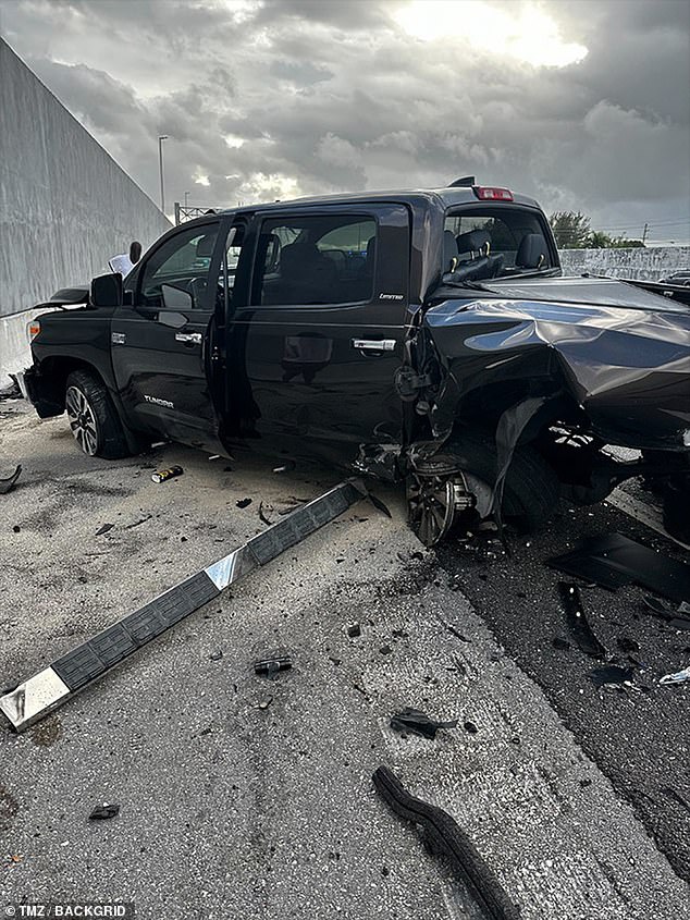 A Toyota pickup truck was mangled in the crash on State Road 821 on Saturday, February 4