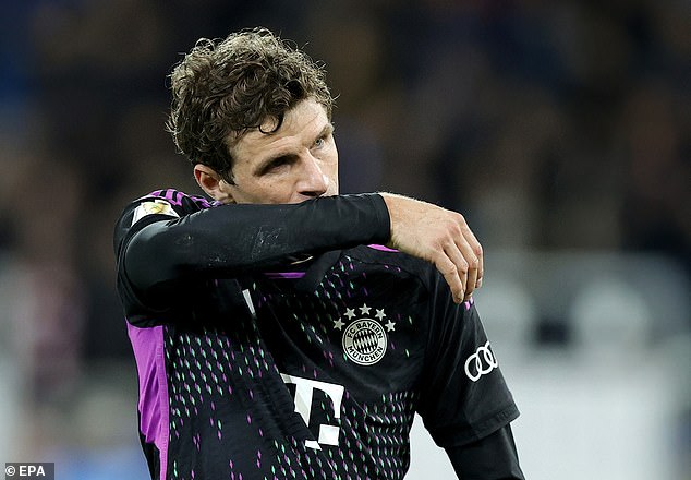 A dejected Thomas Muller watches as his team suffers a defeat despite his opening goal