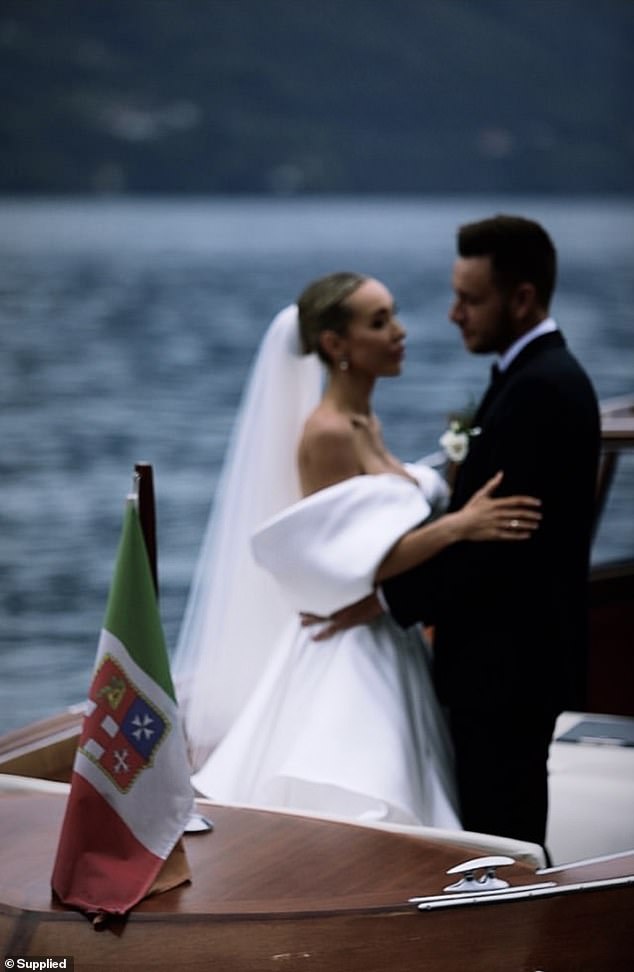 The newlyweds then enjoyed 'a beautiful boat trip' on Lake Como before sharing a private candlelit dinner at Sala Contessa 'surrounded by flowers'