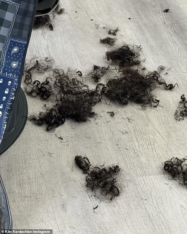 Aftermath: Once the haircut was done, the reality star also snapped a photo of the loose locks sprawled out on the floor