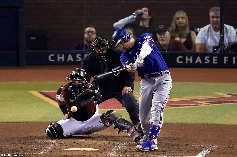 Garver hits the all-important single in the seventh inning that led the Rangers to victory – and a first-ever World Series