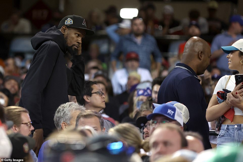 NBA superstar Kevin Durant turned heads in the crowd when he showed up to watch Game 5 of the World Series on Wednesday