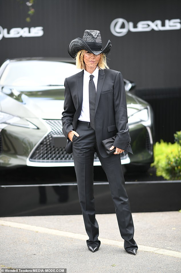 Pip Edwards also made the day's worst-dressed list after missing the mark in a black suit and veiled cowgirl hat