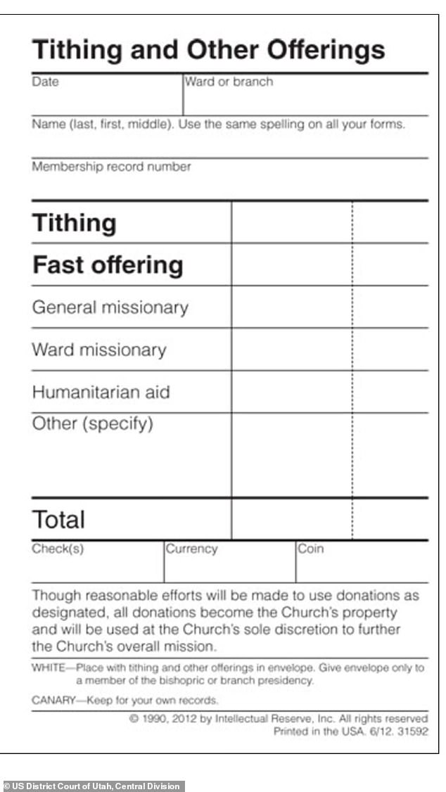 Church members are required to submit “tithe slips” and donate one-tenth of their income