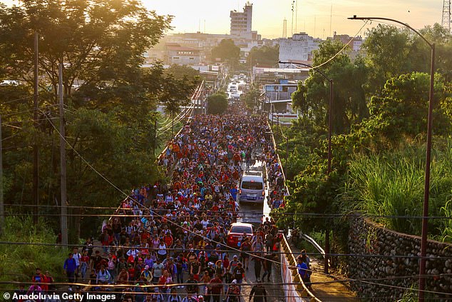 A migrant caravan passes through the south of the country on Monday to try to reach the border with the United States in Tapachula, Mexico