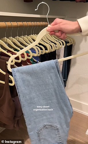 She demonstrated that if you use a regular size trouser hanger (photo), it can slide around