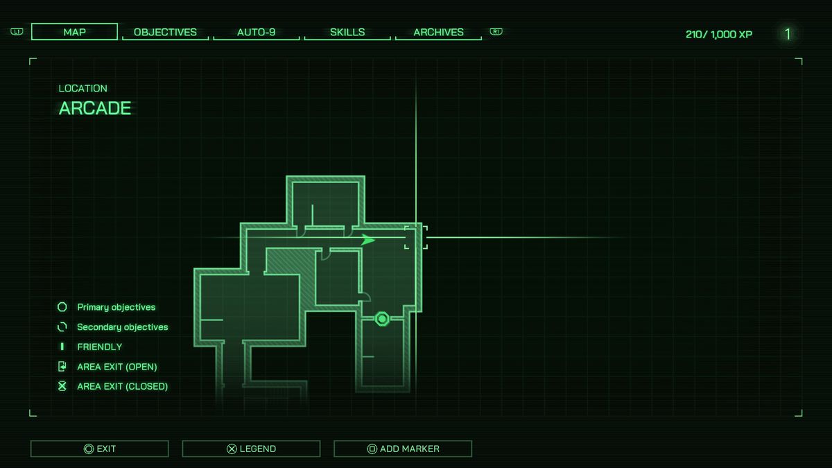 The map showing the location of the secret arcade area in RoboCop: Rogue City