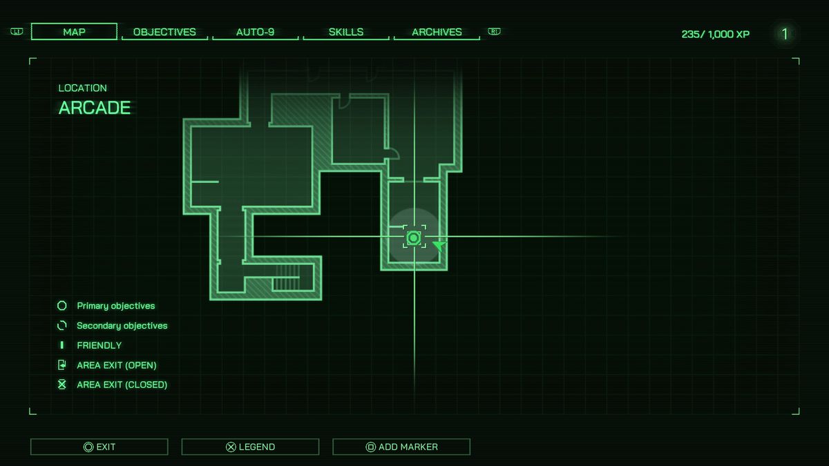 A map showing the location of the secret button that unlocks the secret area of ​​the arcade in RoboCop: Rogue City