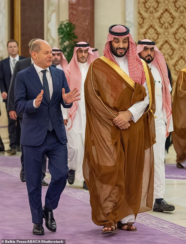 Saudi Crown Prince Mohammed bin Salman (aka MBS) meets with Chancellor Olaf Scholz and his delegation at the As-Salam Palace in Jeddah, Saudi Arabia, on September 24, 2022