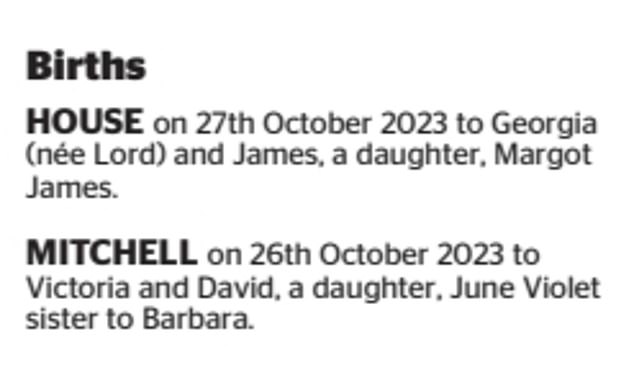 Announcement: The news was shared in The Times with an announcement confirming they had a baby girl named June Violet