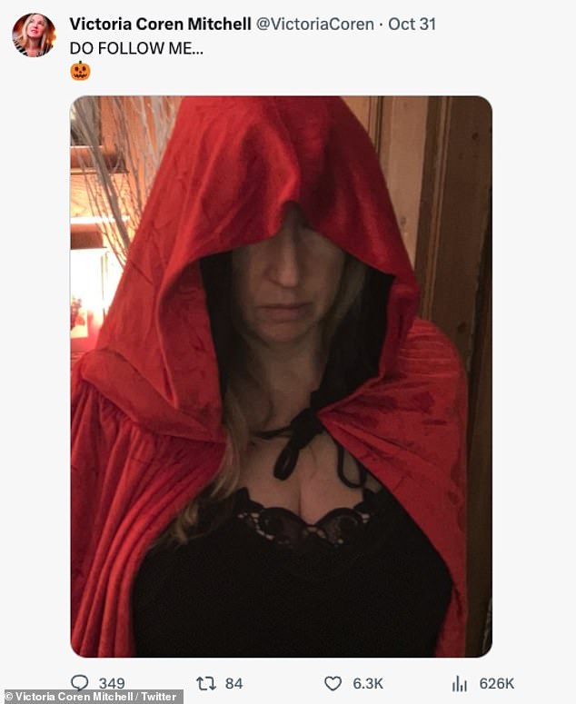 Spooky: Victoria also hinted at her news when she clarified her outfit after sharing a photo of herself in a red cloak on October 31