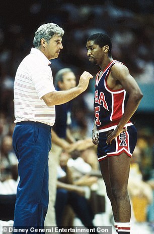 Bobby Knight, Leon Wood, USA Men's Basketball vs. Spain, The Forum, at the 1984 Summer Olympics, August 10, 1984