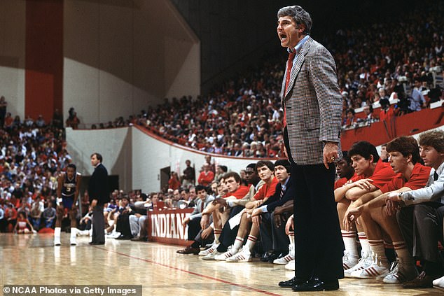 Indiana Hoosiers head coach Bob Knight reacts from the sideline during a 1983 GMAE