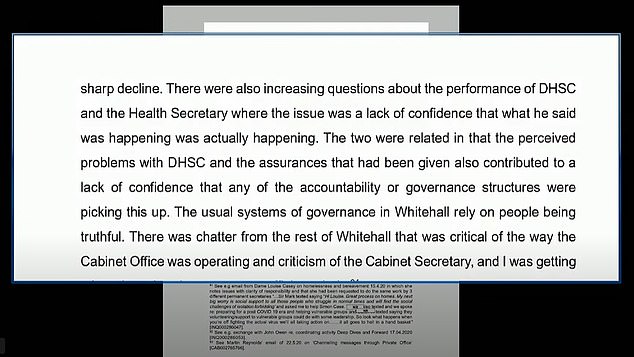 Ms MacNamara also suggested in her witness statement to the inquiry that people working in government did not trust Mr Hancock