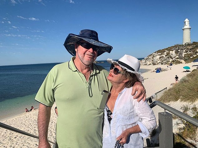 Mr Crocos (pictured with his wife Jo) left with his family on a cruise from America to Sydney on October 8 before being hospitalized on Pago Pago Island on October 25.