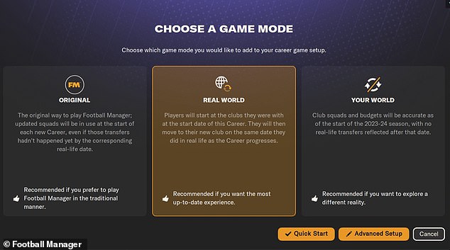 The new game allows you to choose a particular game mode regarding future transfers