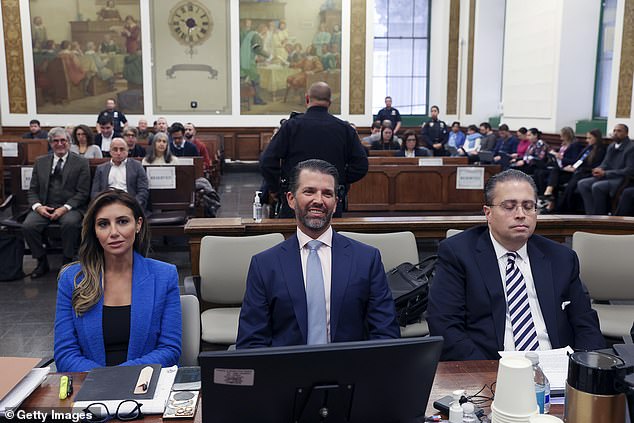 Donald Trump Jr.  and lawyer Alina Habba (L) in court