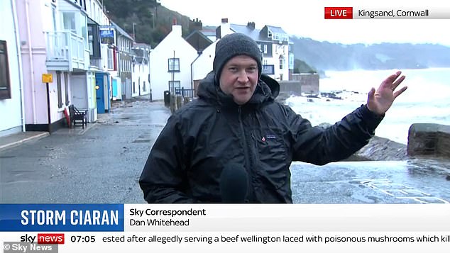 Another Sky correspondent, Dan Whitehead, was also dispatched to cover the storm in Cornwall, where he spoke about the orange weather warning