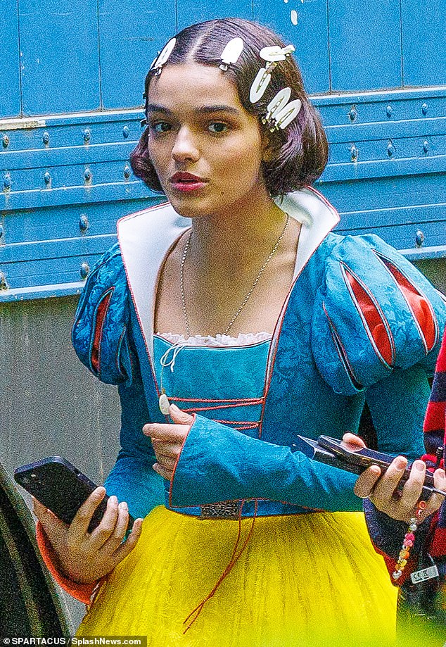 Zegler, best known for her breakout role in West Side Story, pictured on set in London as Snow White