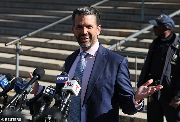 Donald Trump Jr. addresses the media outside the court