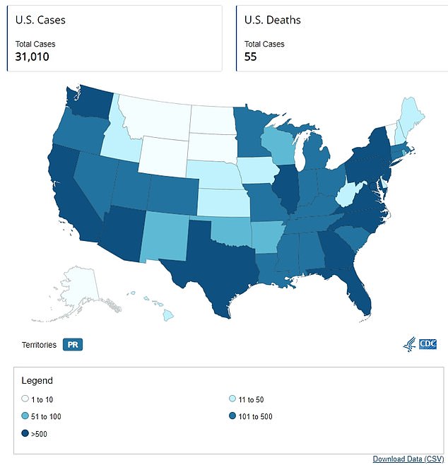 The above map shows the number of monkeypox cases detected by state in 2022 and 2023