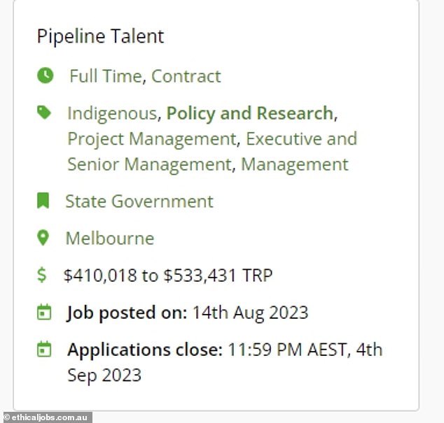 The role - Assistant Secretary of the First Peoples State Relations Group - would provide executive leadership and strategy to the Victorian Government to create practical solutions to emerging policy issues