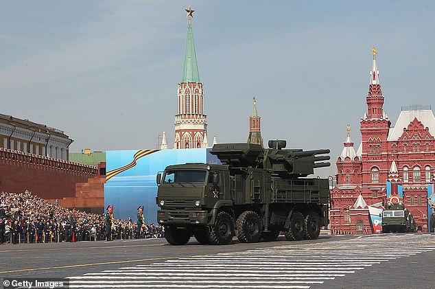 Russian Pantsir-S1 units (NATO reporting name SA-22 Greyhound) are seen in Moscow during a parade in 2012. The system uses both surface-to-air missiles and anti-aircraft guns