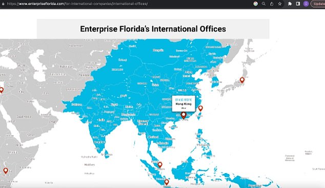 The map identifying a satellite office in Hong Kong was removed from Select Florida's website between Wednesday and Thursday, according to a new report