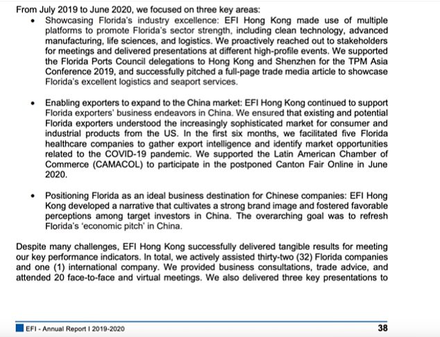 By Thursday morning, Select Florida's website had removed a 146-page report from 2020 (seen in part above) that mentioned China 75 times