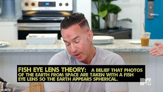 Fisheye lens: Mike said they were going to explain the theory of the fisheye lens, which one slide explained was the belief that photographs of the Earth from space are taken with a fisheye lens so the Earth appears spherical