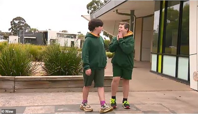 The Year 6 students (pictured) calmly assessed the situation before Jake (right) went to get help, while Roy (left) stayed with Mrs O'Neill until paramedics arrived on the scene