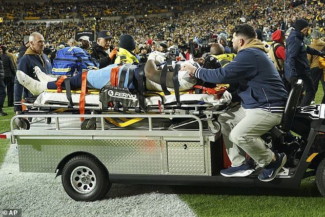 Titans wide receiver Treylon Burks was also carted off the field with a head injury