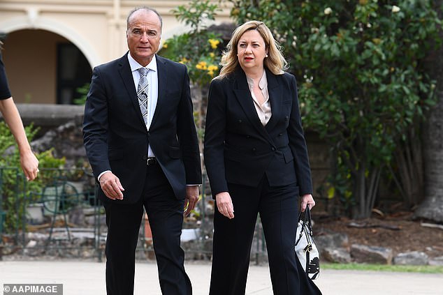 Queensland Premier Annastacia Palaszczuk and partner Reza Adib arrive for Bill Hayden's state funeral