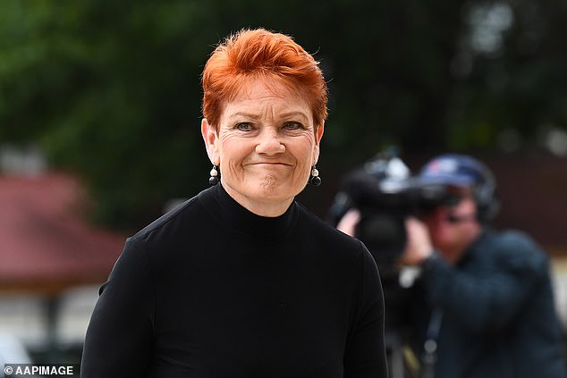 One Nation Senator Pauline Hanson arrives at a state funeral for Bill Hayden