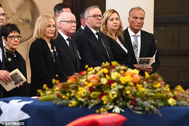 Mourners including Prime Minister Anthony Albanese and Queensland Premier Annastacia Palaszczuk during the service at St Mary's Catholic Church, Ipswich