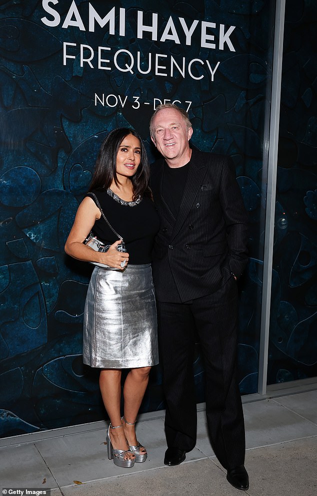 Date night: Hayek arrived with husband Francois-Henri Pinault, whom she married in 2009