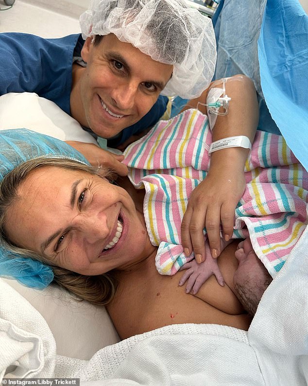 Former Olympic champion Libby Trickett and husband Luke welcomed son Alfie Sunny earlier this year - all pictured