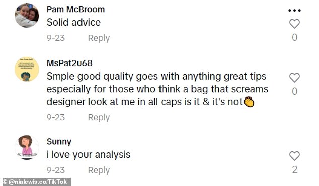 In the comments section of Lewis' video, many users seemed to agree with her sentiments about choosing a handbag that looks good.