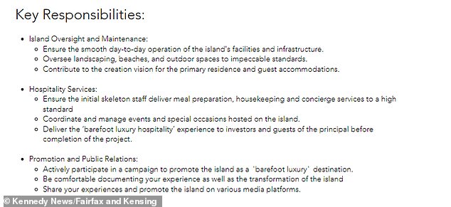 The vacancy and what it entails, including the main responsibilities