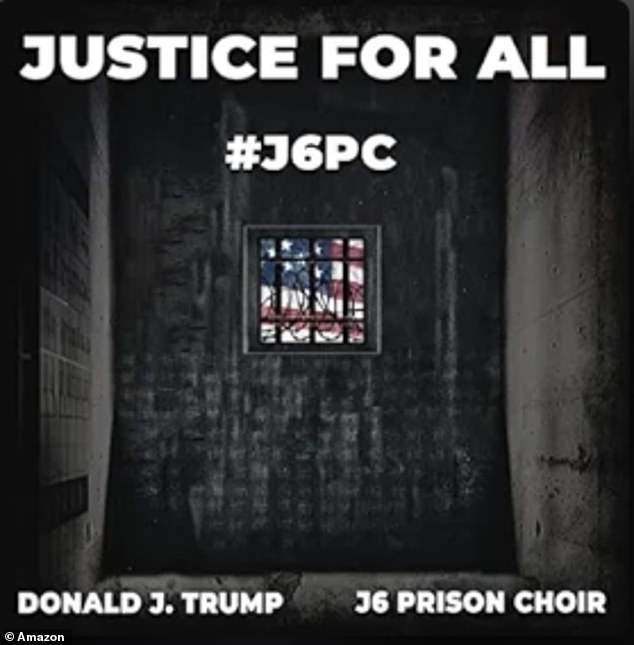 The cover art of the J6 Prison Choir's song Justice for All, in which Trump recites the Pledge of Allegiance as the group sings the Star-Spangled Banner