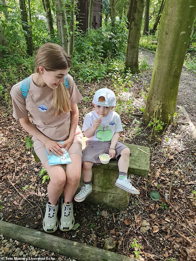 Amelia Smith suffered from low potassium levels and was hospitalized and treated by doctors with an IV drip while pregnant with Poppy.  Pictured with her son Lucas