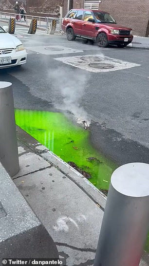 Theories about what the green ooze in Manhattan is surfaced, with some claiming it is a toxic substance and others certain the color comes from a coolant.