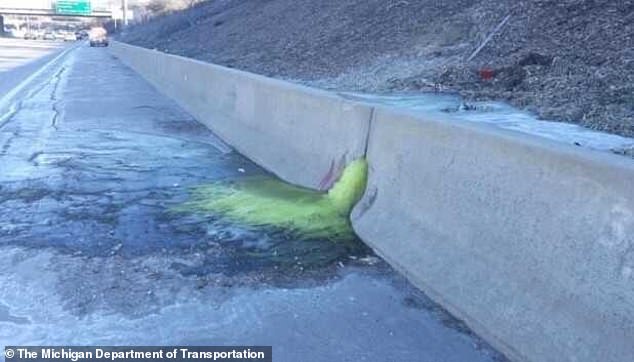 A similar incident was seen in Michigan in 2019, but the green liquid was a toxic chemical linked to cancer that flowed from a closed industrial estate.