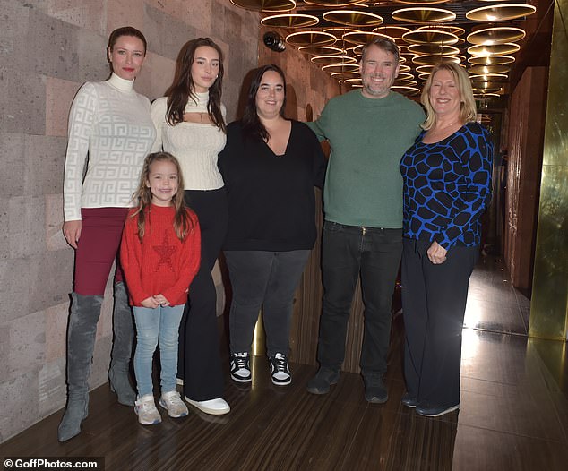 Family: She was accompanied by her mother Bernadette (right) - married to actor Charlie's son Eugene - and her siblings Shannon (center), Spencer (second from right) and India (second from left).  Shannon's daughter Nora also joined the group