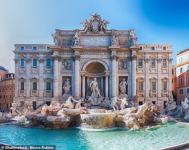 Once they finally reached the Trevi Fountain (stock image), the irritated duo discovered it was under repair - meaning it was drained of water and shrouded in scaffolding