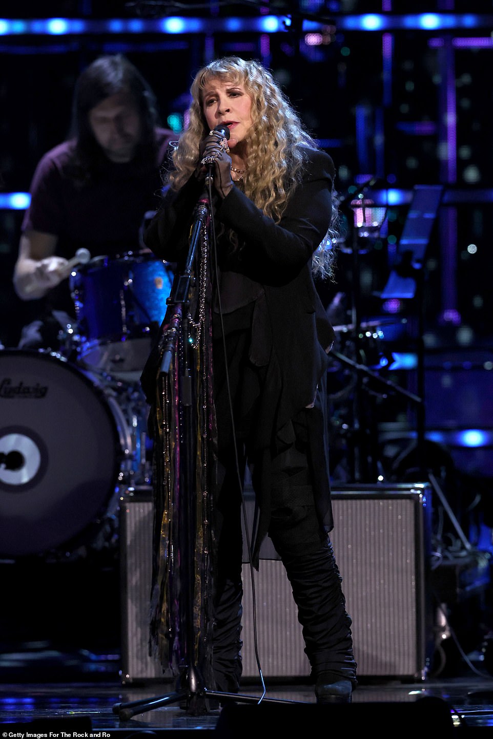 Legend: Stevie seen on stage at the annual Rock & Roll Hall of Fame Induction Ceremony