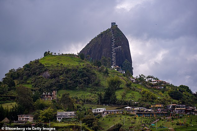 The El Peñón de Guatapé, said to be 65 million years old, receives an average of 1,000 visitors on weekdays and 3,500 on weekends