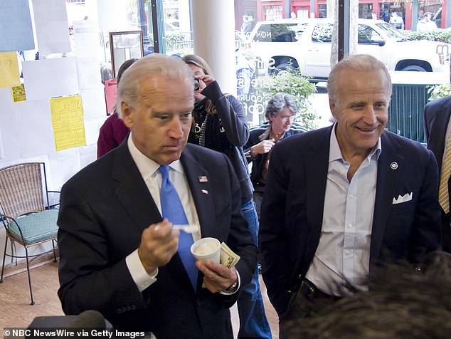 Joe Biden (left) is seen with his brother Jim (right) in 2008.  Jim did business with Hunter