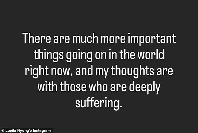 Announcement: However, she had said: 'There are much more important things going on in the world right now, and my thoughts are with those who are suffering deeply'